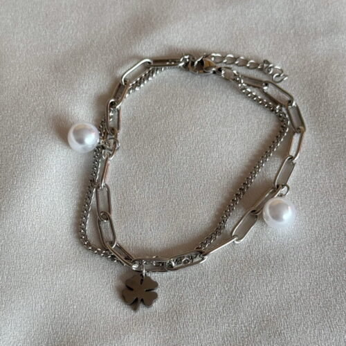 PULSERA DOBLE PERLAS TREBOL 💚